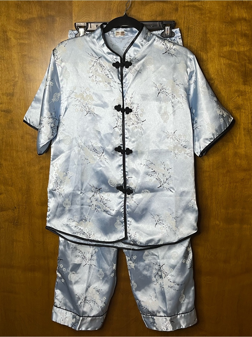 Apple Shop Thai Silk Pajama Set Light Blue Asian Inspired Lounge Set